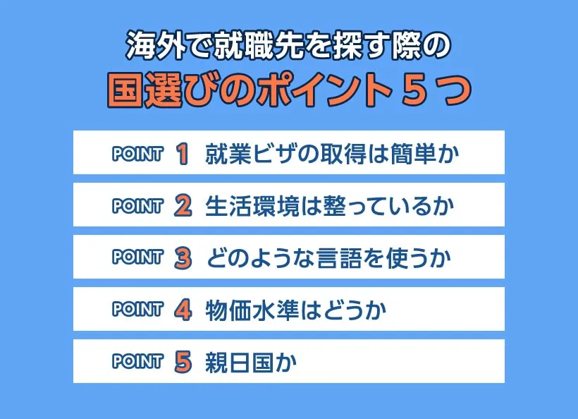 海外で就職先を探す際の国選びのポイント5つ