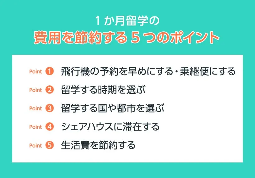 1か月留学の費用を節約する5つのポイント